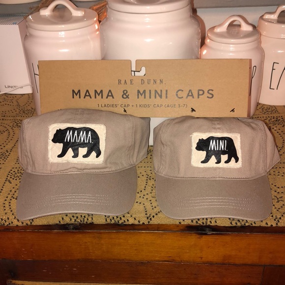 Rae Dunn MAMA & MINI Caps (Tan with Bears)